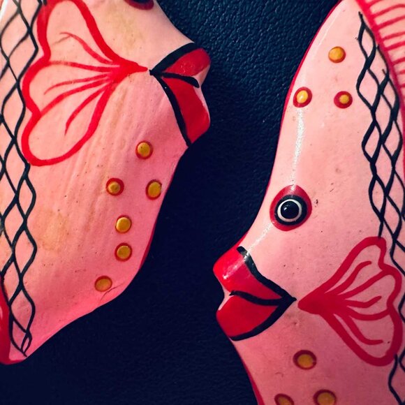 Don't Swim With the Fishes, Wear Them! Big Pink Fish Wood Earrings. - Picture 4 of 5